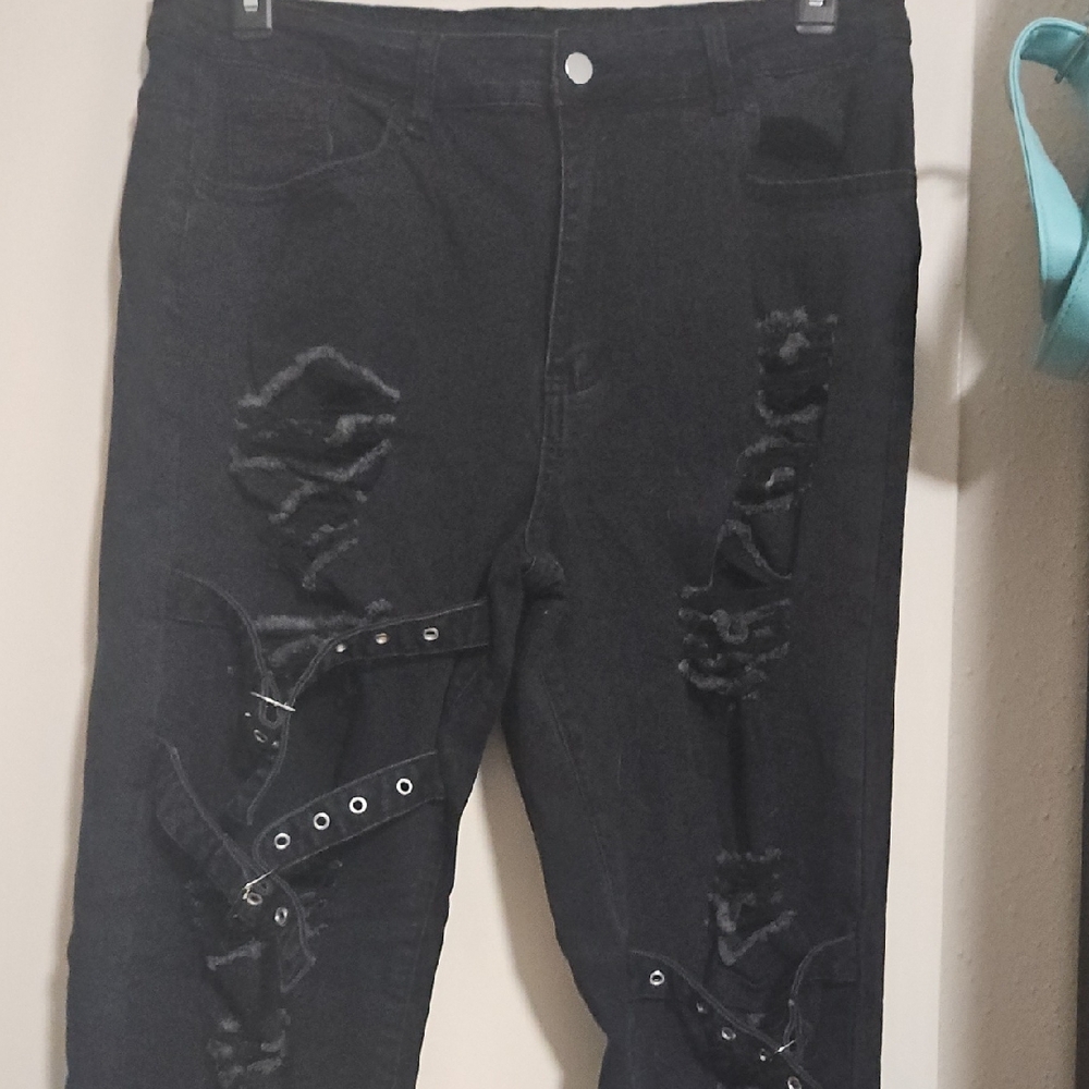 Distressed Black Women Jeans Plus Size